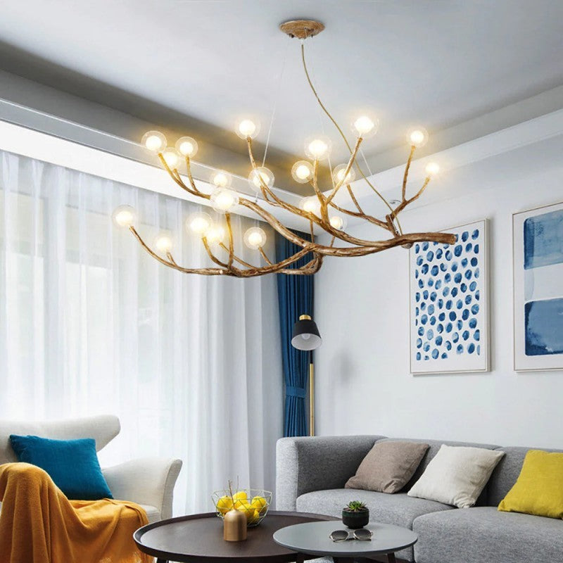 Damian Rustic Tree Branch Chandelier with Bubble Glass Lamp Shades