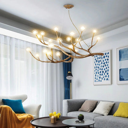 Damian Rustic Tree Branch Chandelier with Bubble Glass Lamp Shades