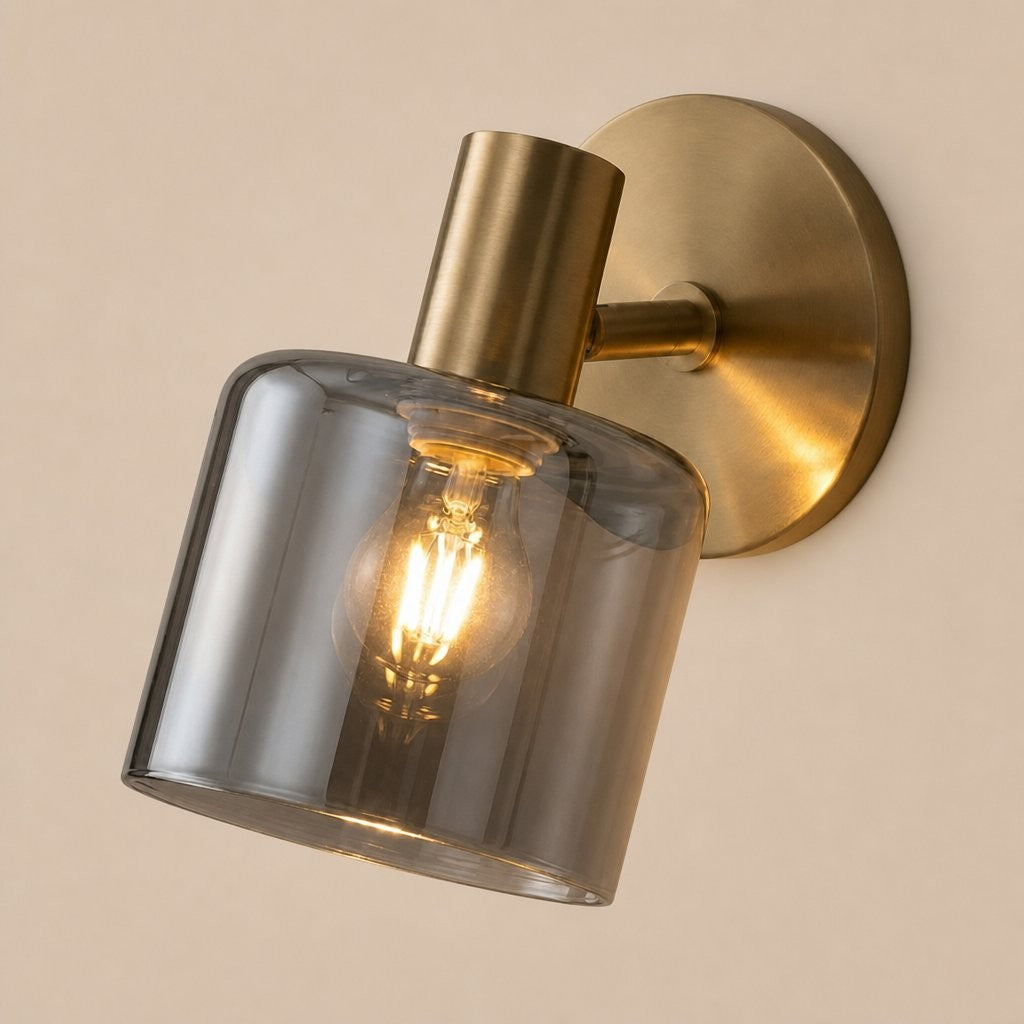 Caris Modern Brass Cylinder Glass Wall Sconce