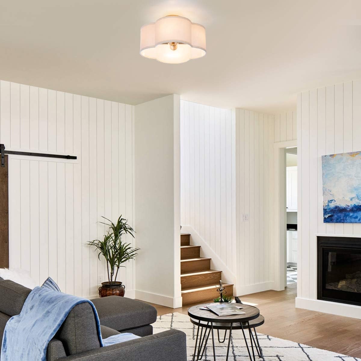 Lisi Modern Fabric Semi Flush Mount Ceiling Light