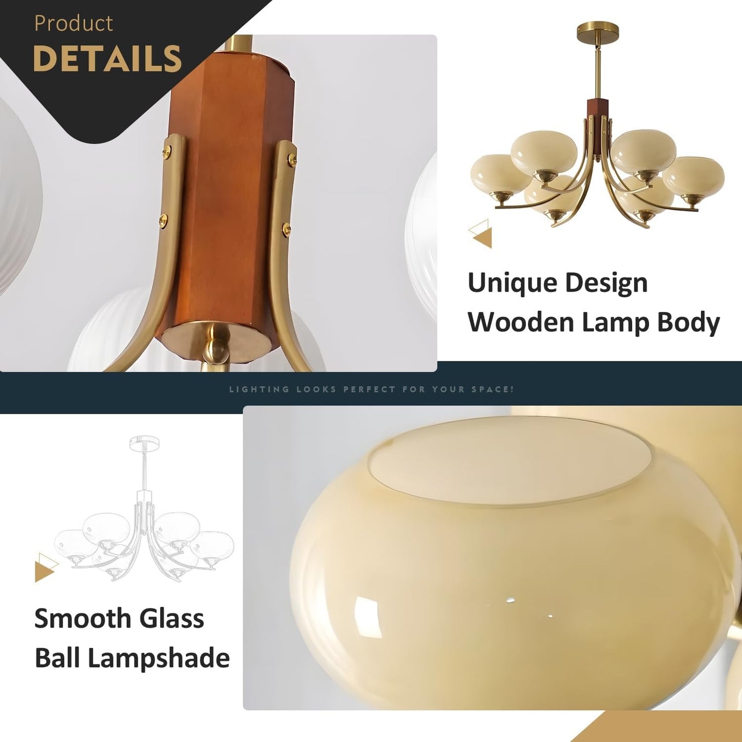 Juino Wood Farmhouse Milk Ball Sputnik Chandelier