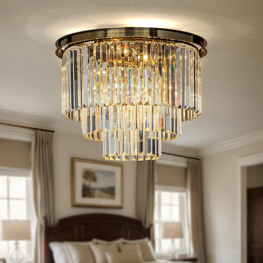 Brigitte Luxurious Three Layer Crystal Flush Mount Chandelier