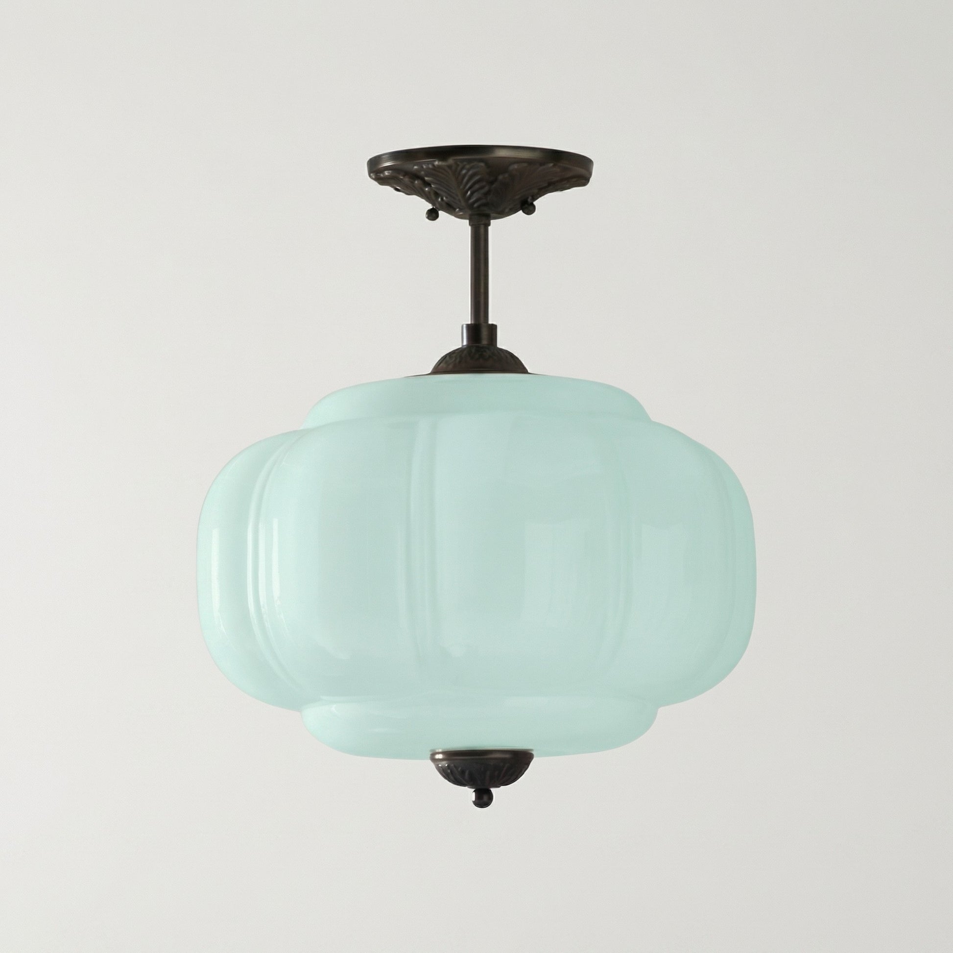 Vortan Antique Brass Green Glass Semi-Flush Mount Eloise Pendant Lamp