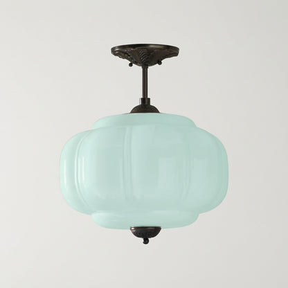Vortan Antique Brass Green Glass Semi-Flush Mount Eloise Pendant Lamp