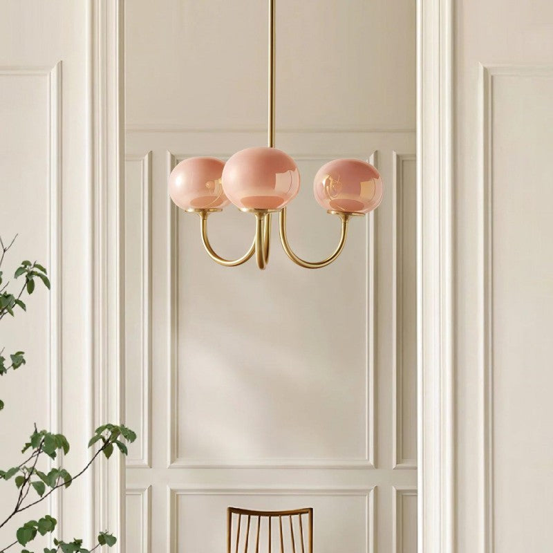 Bianca Colored Glass Shade Chandelier with Globes
