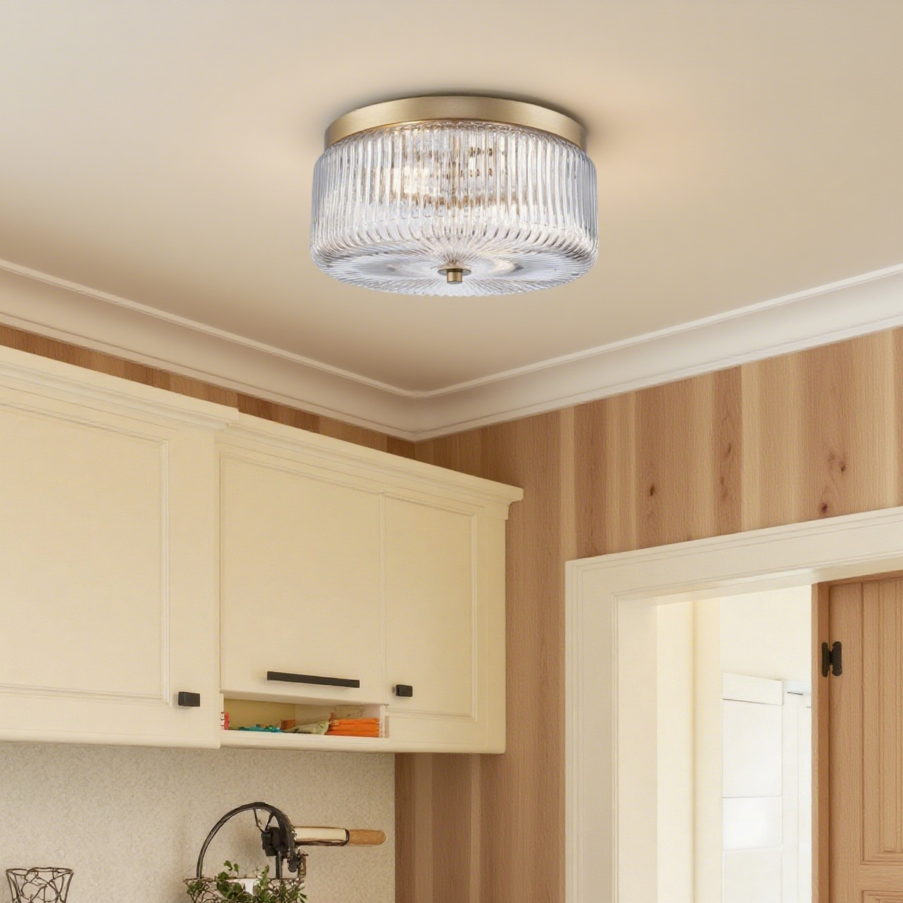 Pax Farmhouse Ribbed Glass Round Flush Mount Ceiling Light
