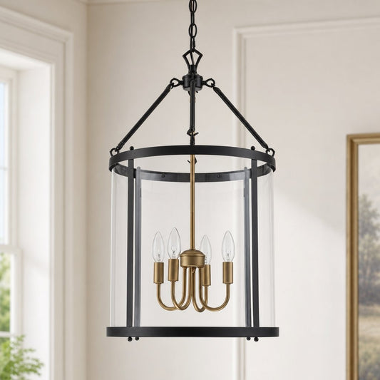 Merrick Metal Lantern Round Glass Chandelier