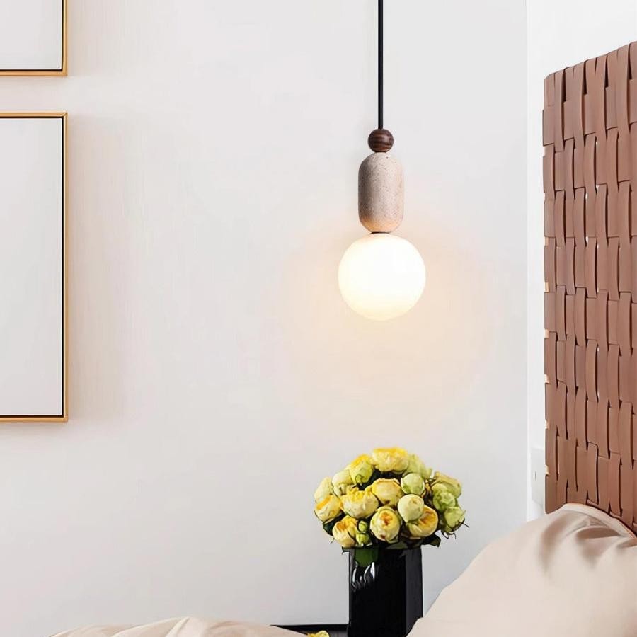 Nathanael Modern Travertine Three Ring Pendant Light