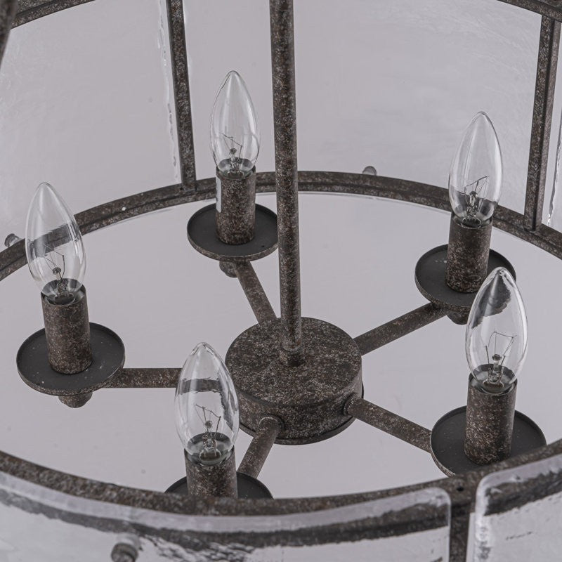Coriander Farmhouse Water Ripple Glass Drum Chandelier