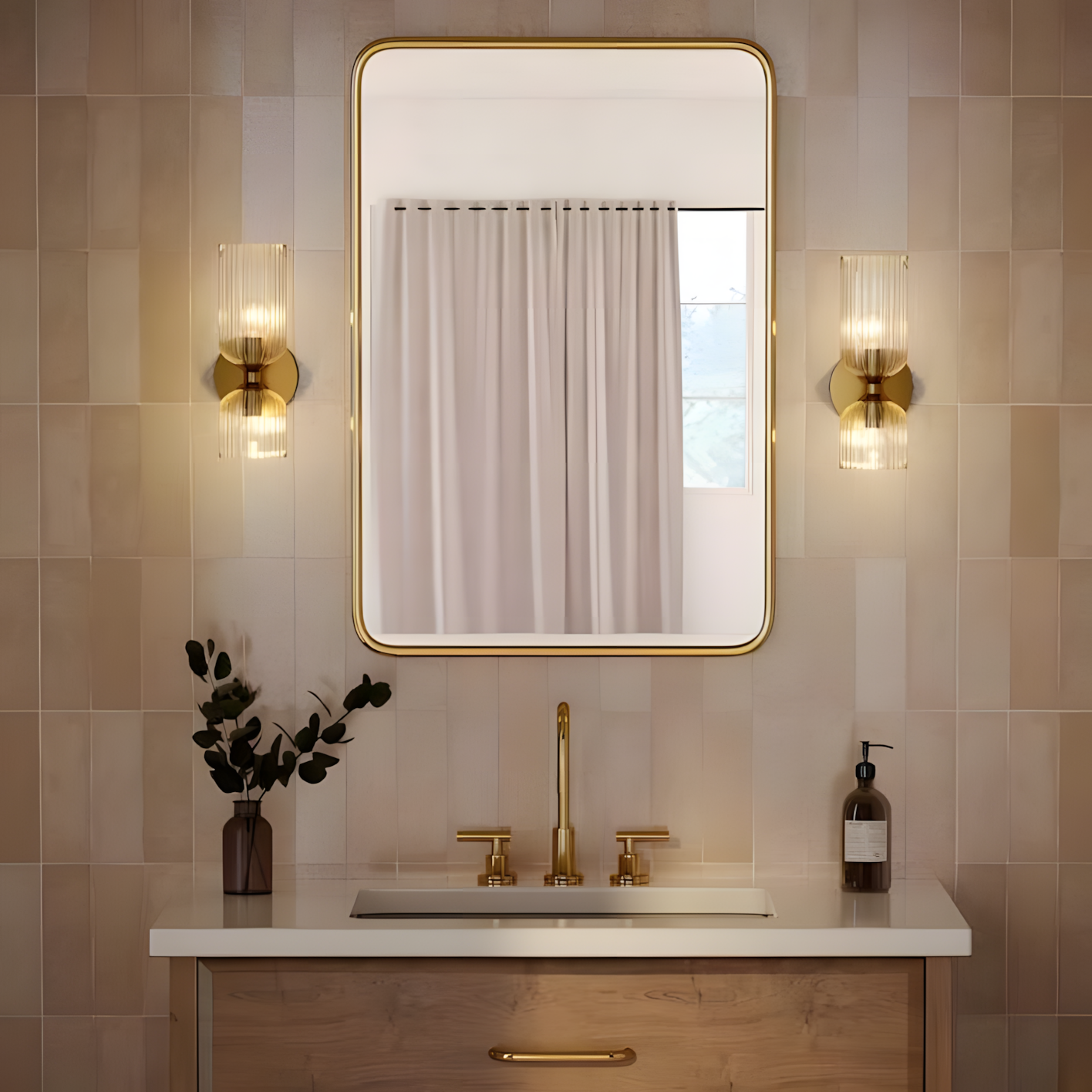 Hytham Rustic Double Tube Ribbed Glass Sconce