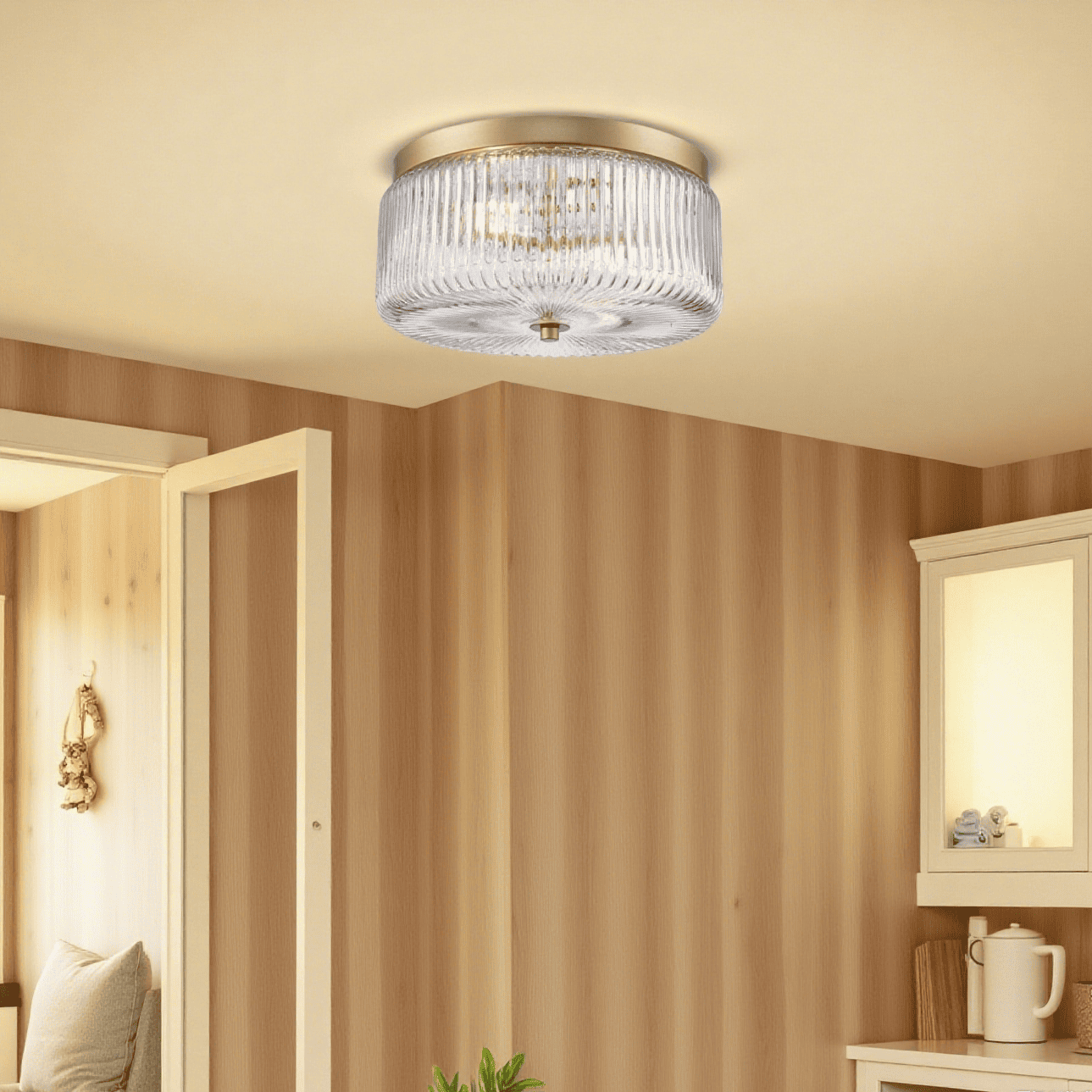 Pax Farmhouse Ribbed Glass Round Flush Mount Ceiling Light
