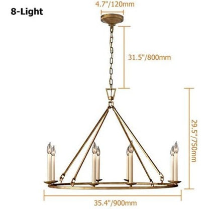 Jock French Gold Wagon Wheel Candle-Shaped Metal Chandelier