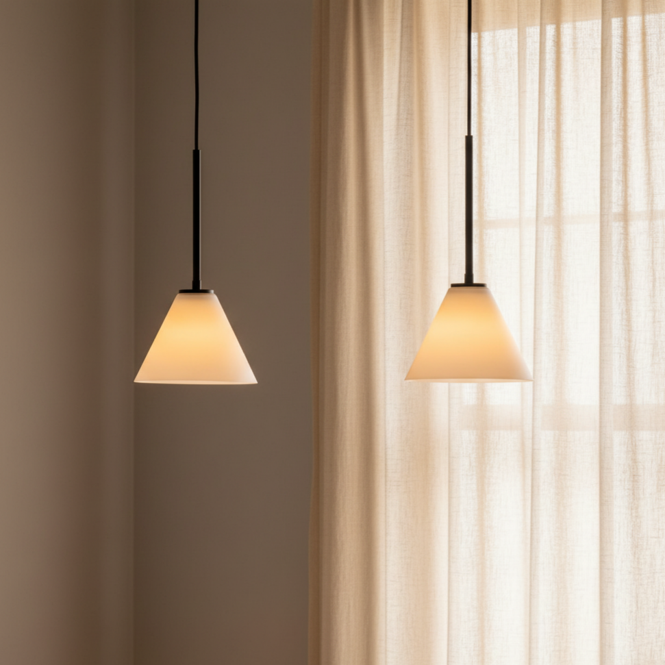 Nori Minimalist Brass Glass Cone Pendant Light