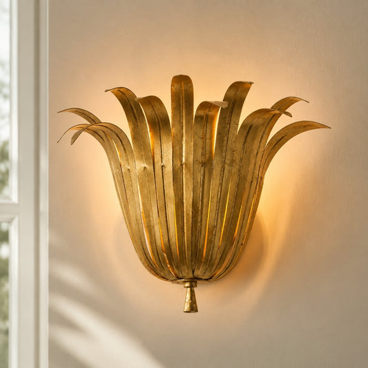 Sterling French Art Deco Leaf Metal Wall Sconce