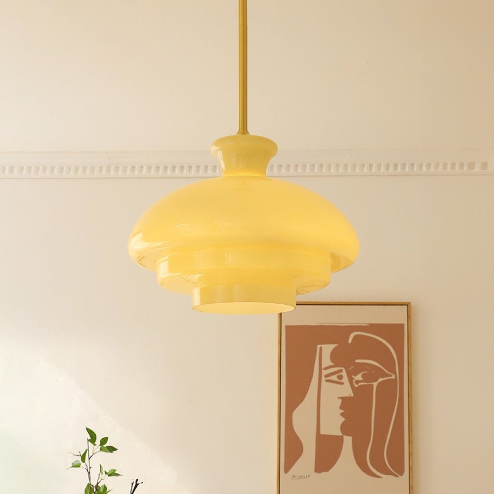Derwent Bauhaus Cream Yellow Glass Pendant Light