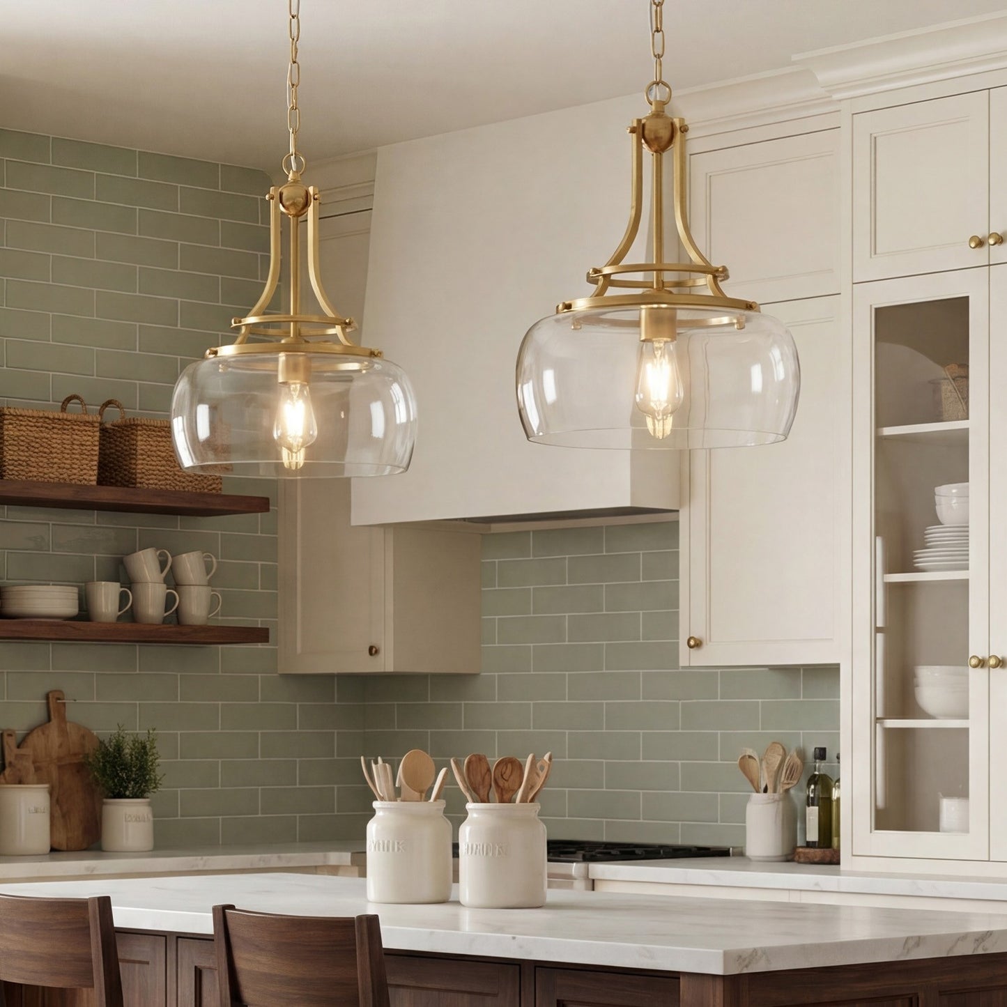 Thalys Brushed Gold Clear Glass Shade Charleston Pendant Light