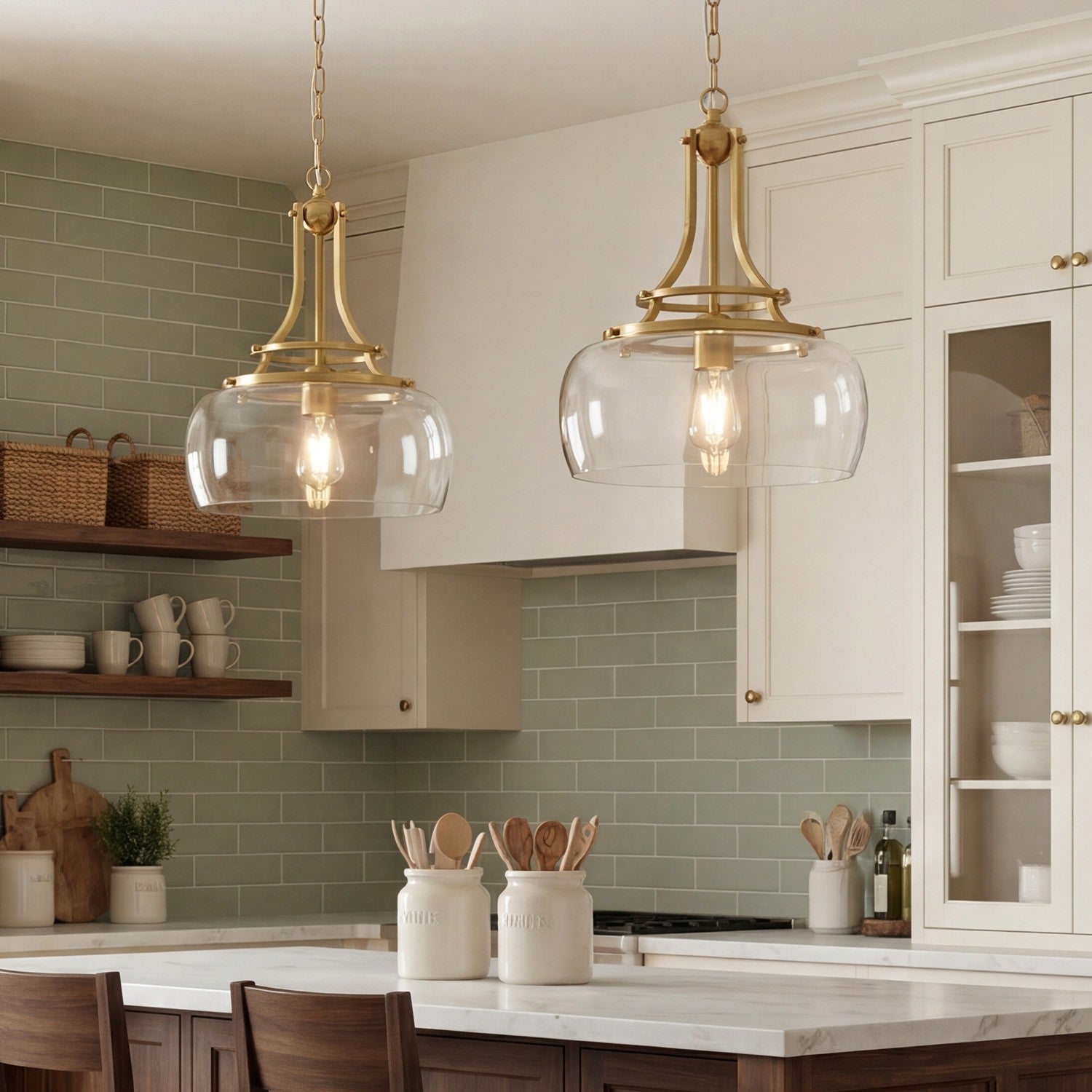 Thalys Brushed Gold Clear Glass Shade Charleston Pendant Light
