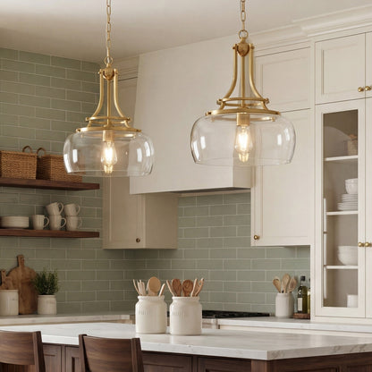 Thalys Brushed Gold Clear Glass Shade Charleston Pendant Light