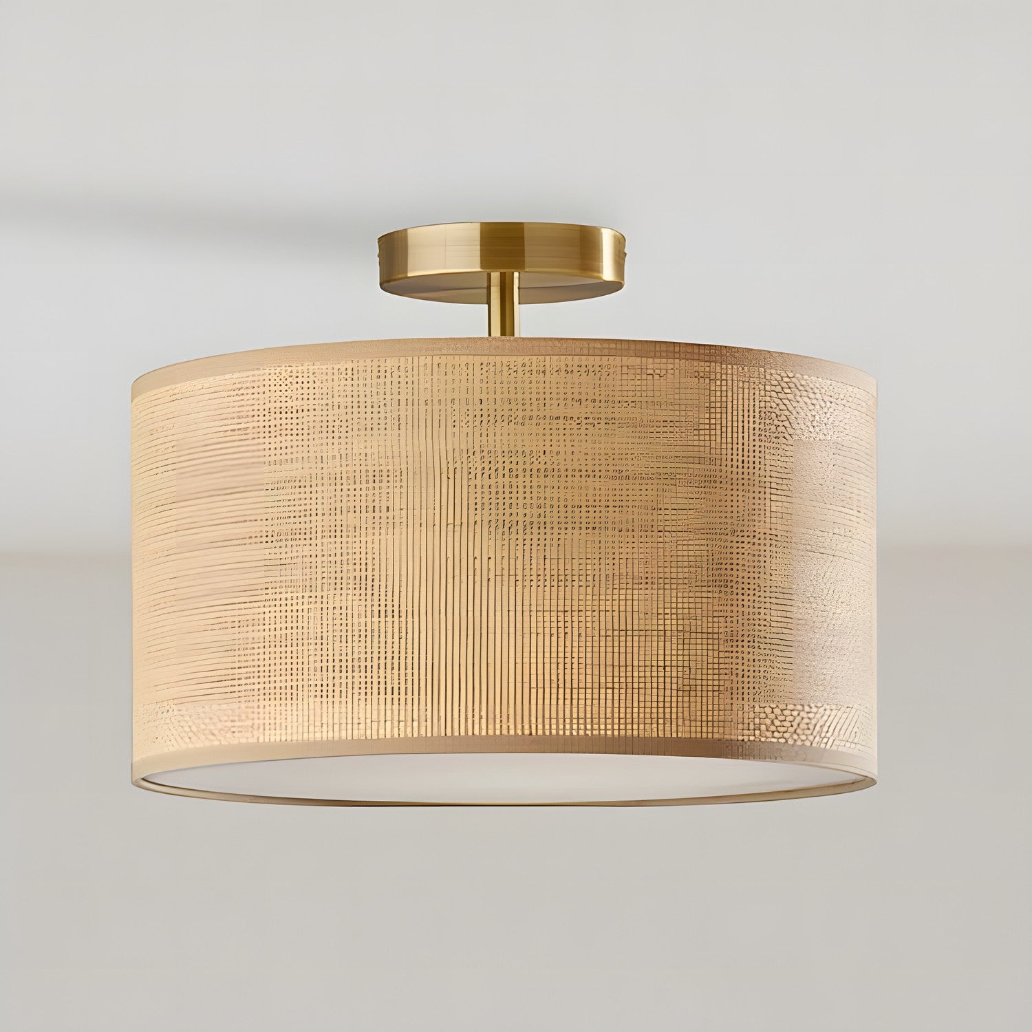 James Rustic Drum Woven Flush Mount Ceiling Light