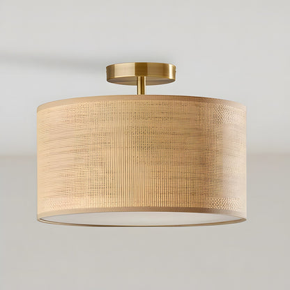 James Rustic Drum Woven Flush Mount Ceiling Light