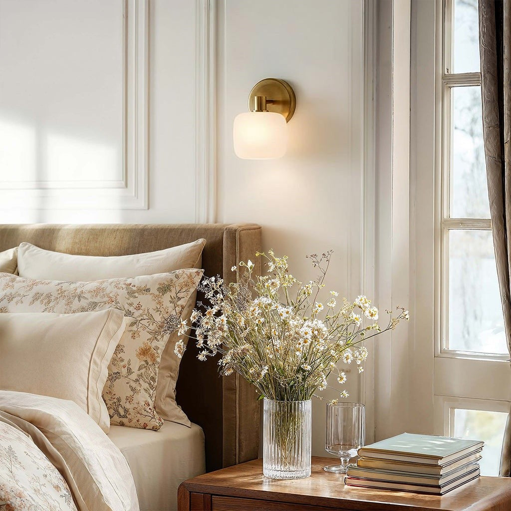 Fidelia Farmhouse Brass Cylinder Glass Wall Sconce