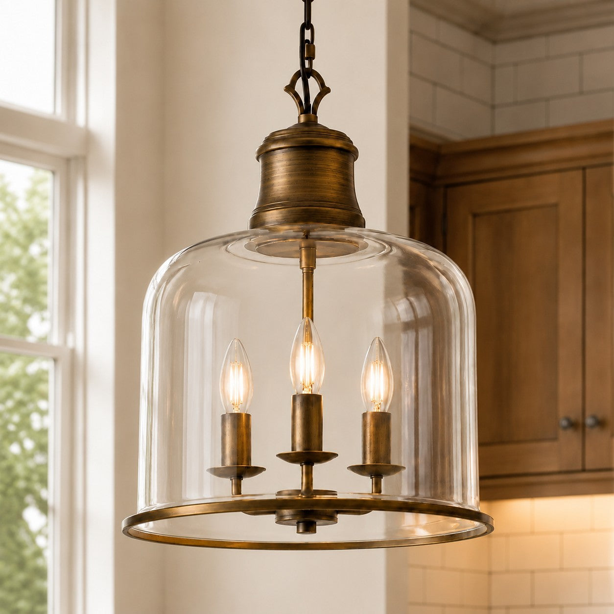 Sander Farmhouse Vintage Bell Clear Glass Pendant Light