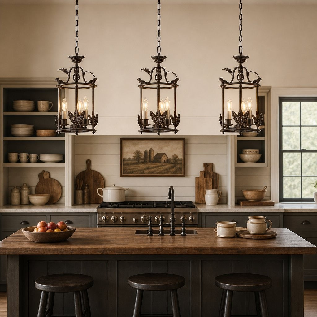 Bailee Vintage Decorative Leaf 3-Light Metal Lantern Pendant Light