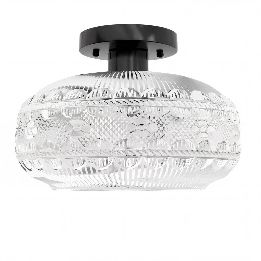 Santos Vintage Hand Carved Floral Clear Glass Semi Flush Mount Ceiling Light