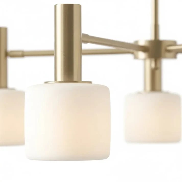 Aura Mid-Century Brass Porcelain Cylinder Chandelier