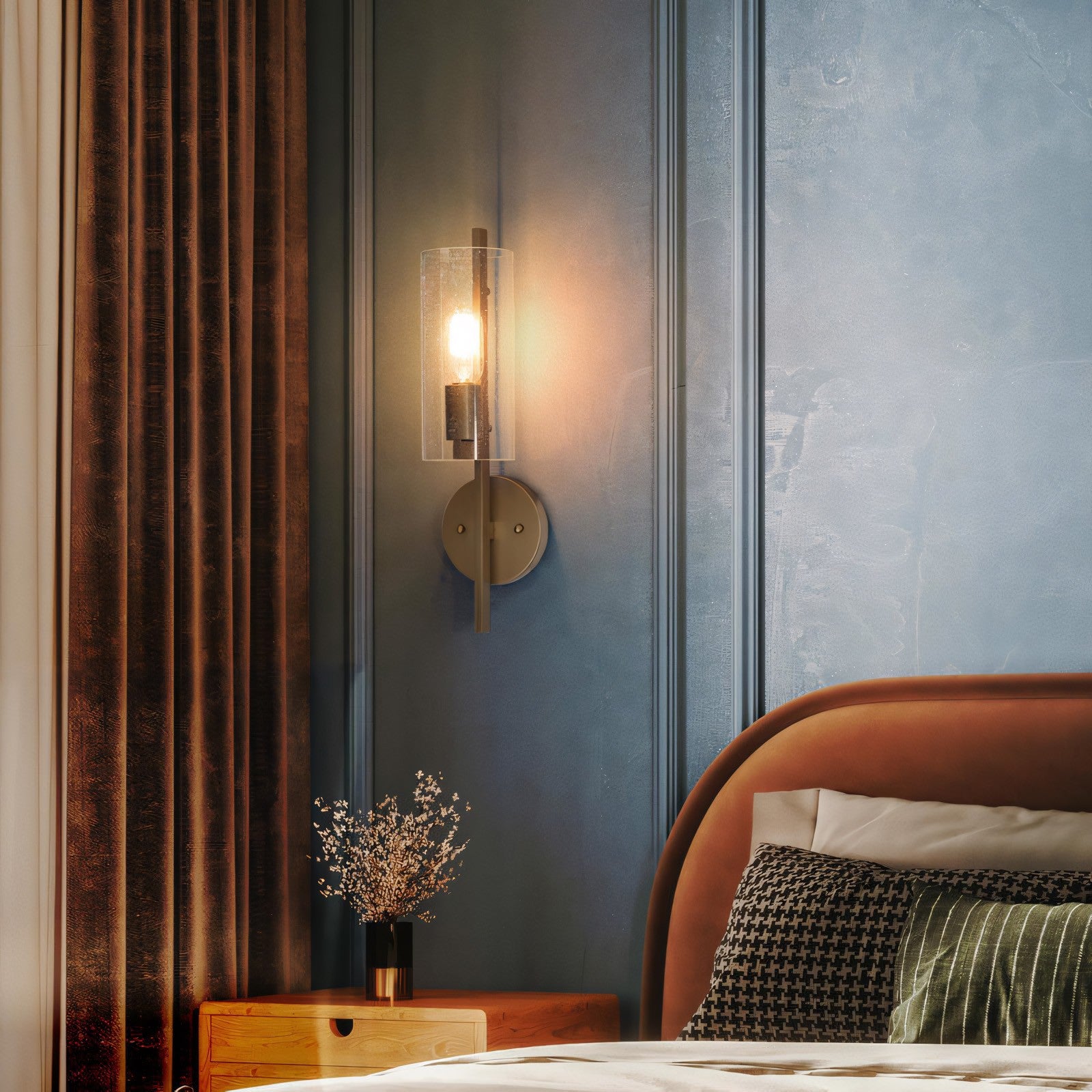 Aldorix Bronze Seedy Glass Cylinder Wall Sconce