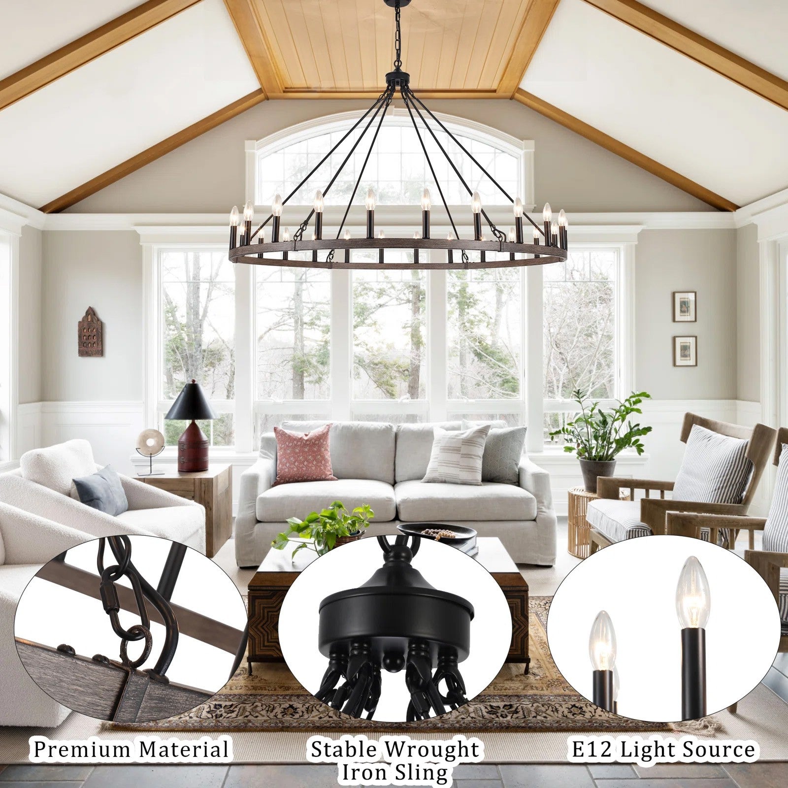 Raeth Farmhouse 24 Lights Wagon Wheel Candle Style Chandelier