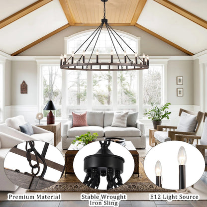 Raeth Farmhouse 24 Lights Wagon Wheel Candle Style Chandelier