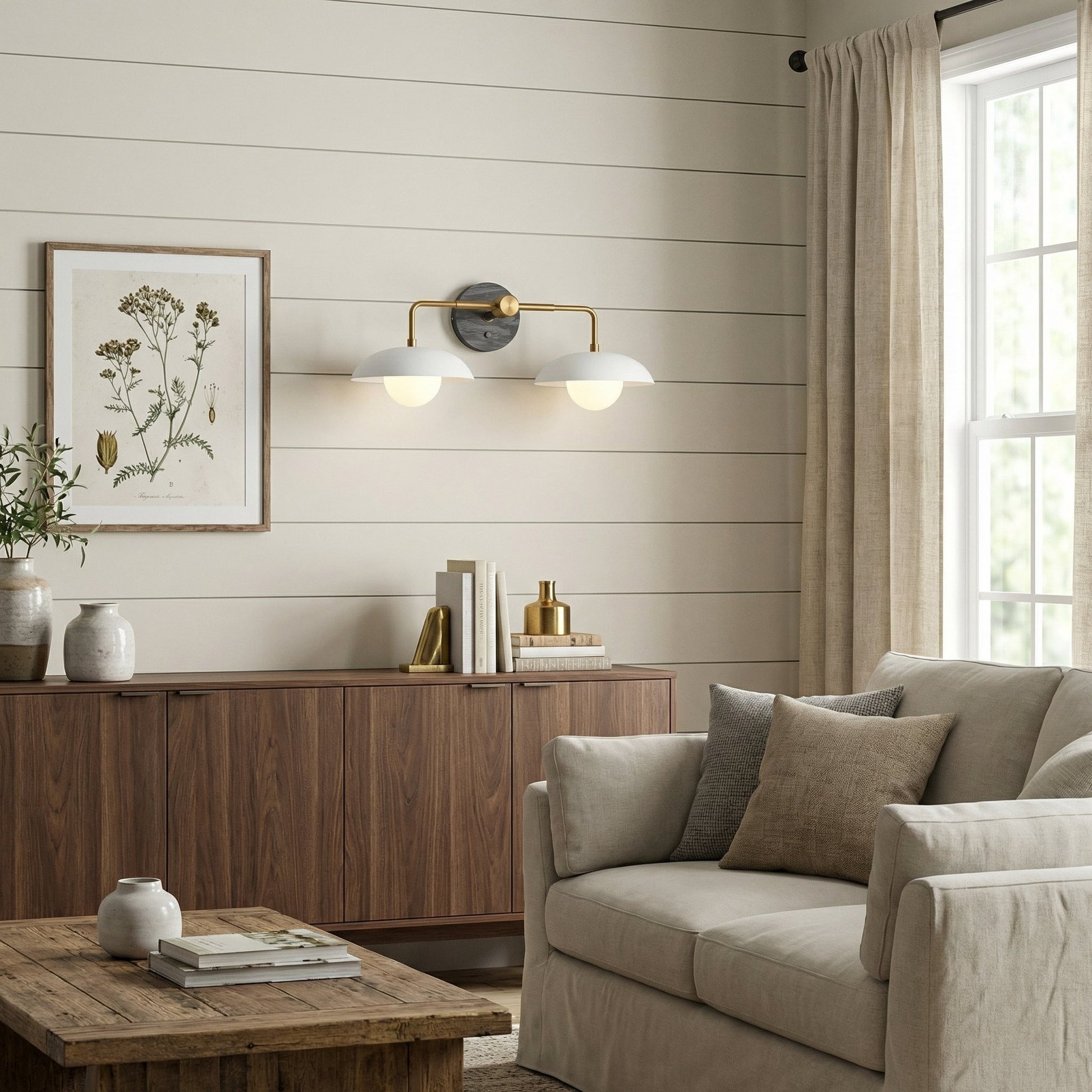 Katya Mid-century Wood Metal Double Dome Wall Sconce