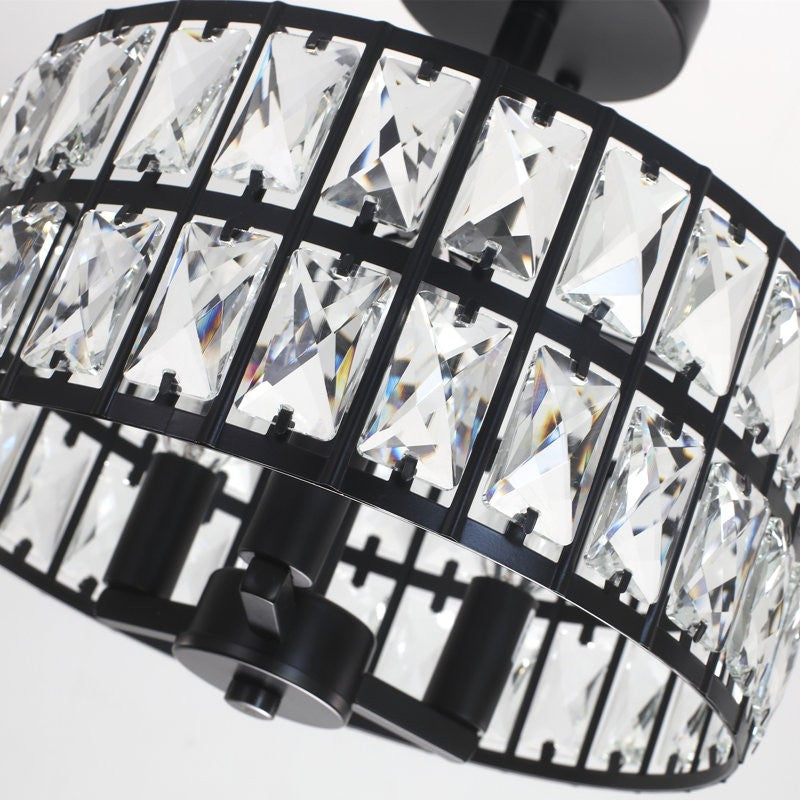 Parnika Luxury Carved Crystal Drum Semi Flush Chandelier