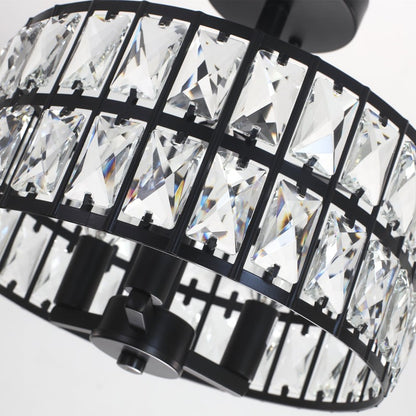 Parnika Luxury Carved Crystal Drum Semi Flush Chandelier