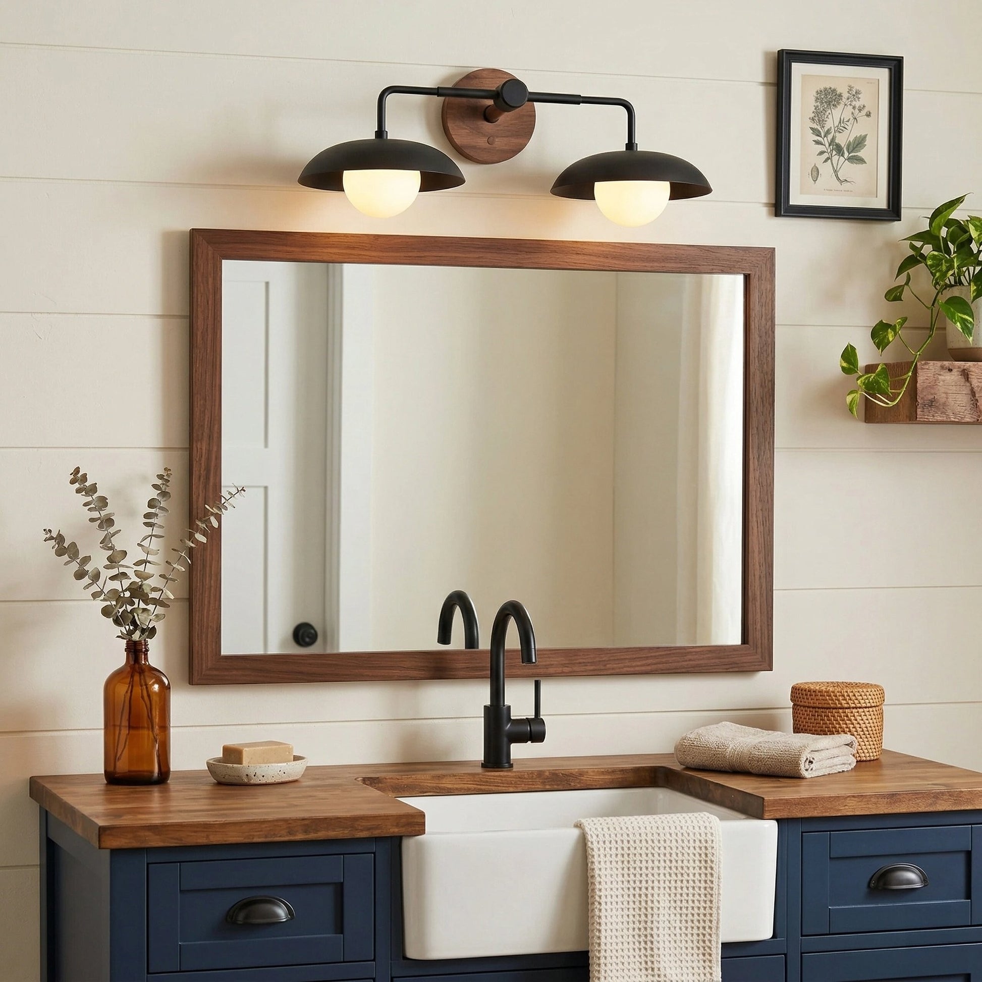 Katya Mid-century Wood Metal Double Dome Wall Sconce