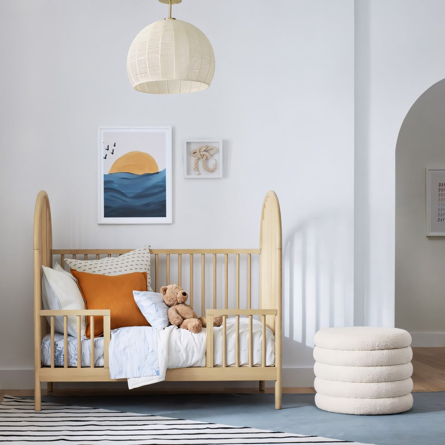 Dronor Ivory Woven Rope Globe Semi Flush Mount Light