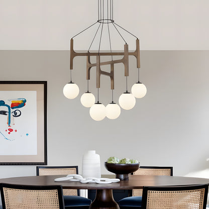 Astraea Farmhouse Wooden Branch Milk Glass Globe Chandelier