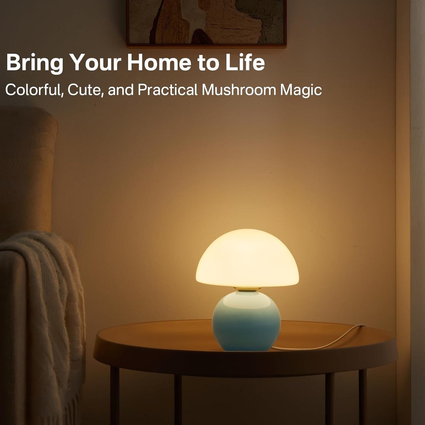 Evinth Mini Colorful Ceramic Base Mushroom Table Lamp