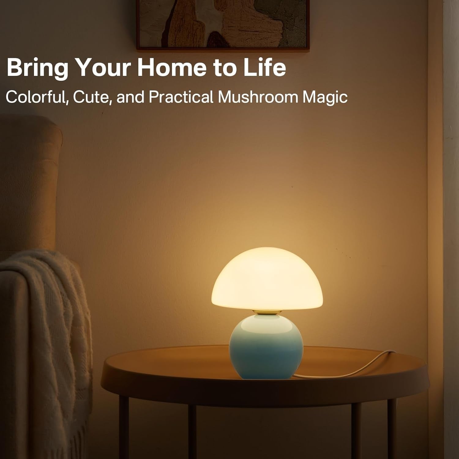 Evinth Mini Colorful Ceramic Base Mushroom Table Lamp