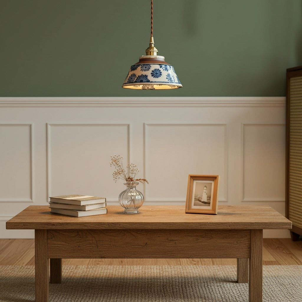 Hussein Vintage Hand-painted Ceramic Pendant Light