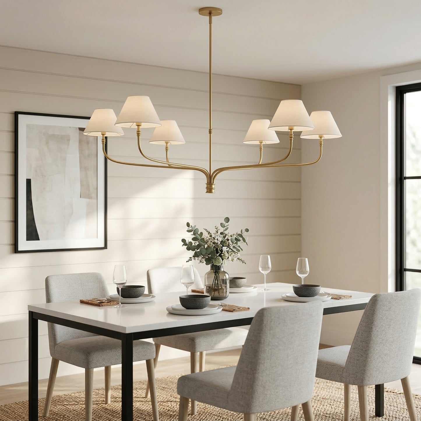 Ashlyn Modern 5/6 Light White Linen Conical Chandelier