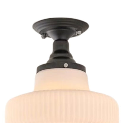 Iveria Striped Milk Glass Schoolhouse Flush Mount Ceiling Light