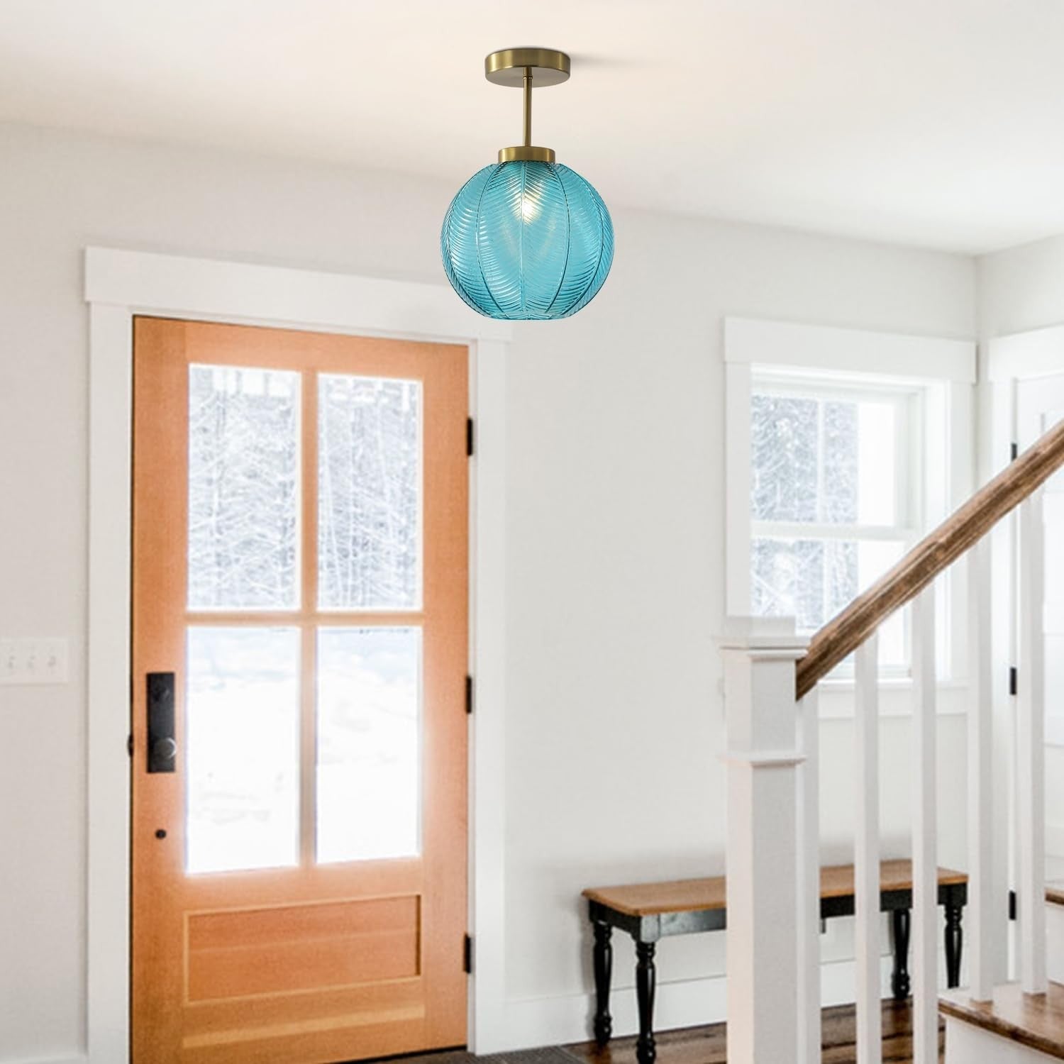 Syndrax Stripe Stained Glass Globe Ceiling Light