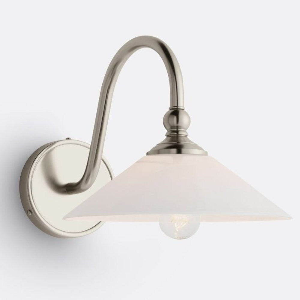 Cygnira Vintage Brass Glass Curved Neck Wall Light