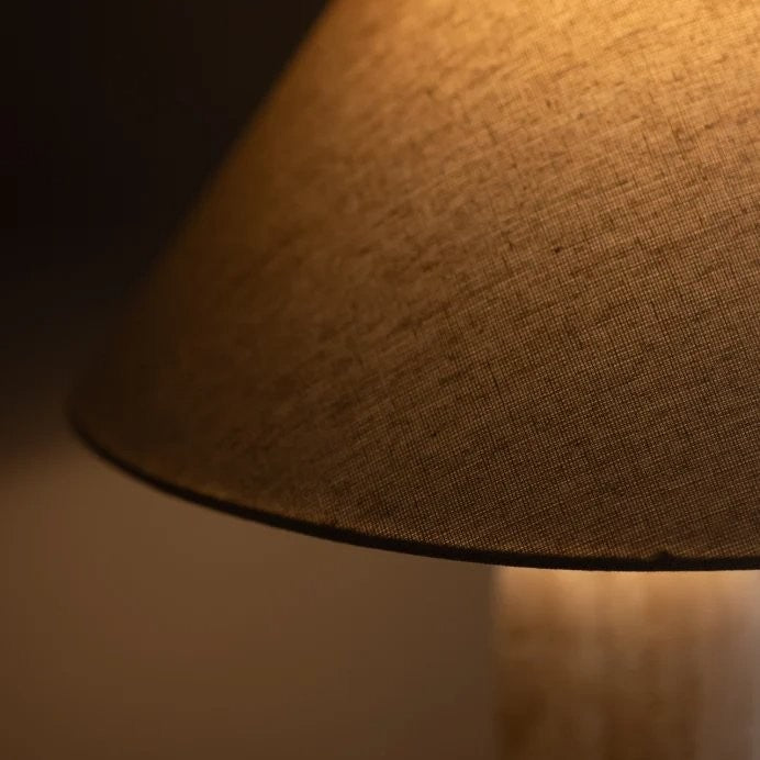 Hamlin Modern Linen & Travertine Cylindrical Table Lamp