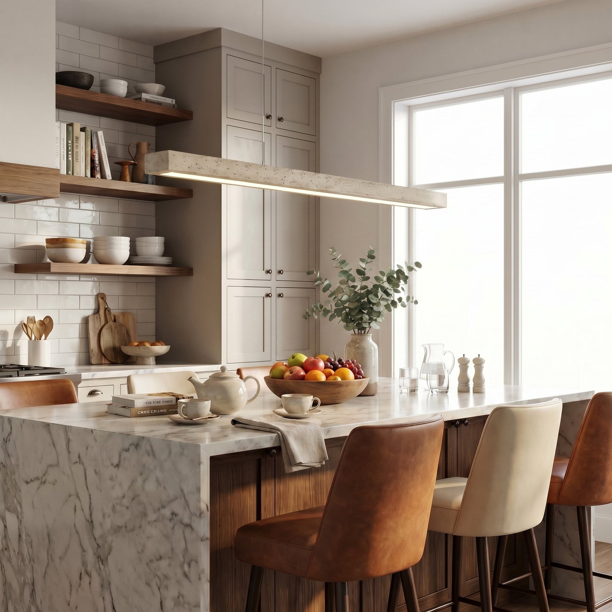 Umberto Minimalist Travertine Linear Pendant Light