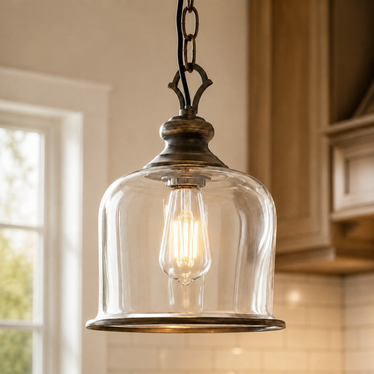 Sander Farmhouse Vintage Bell Clear Glass Pendant Light