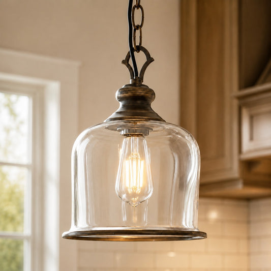 Sander Farmhouse Vintage Bell Clear Glass Pendant Light