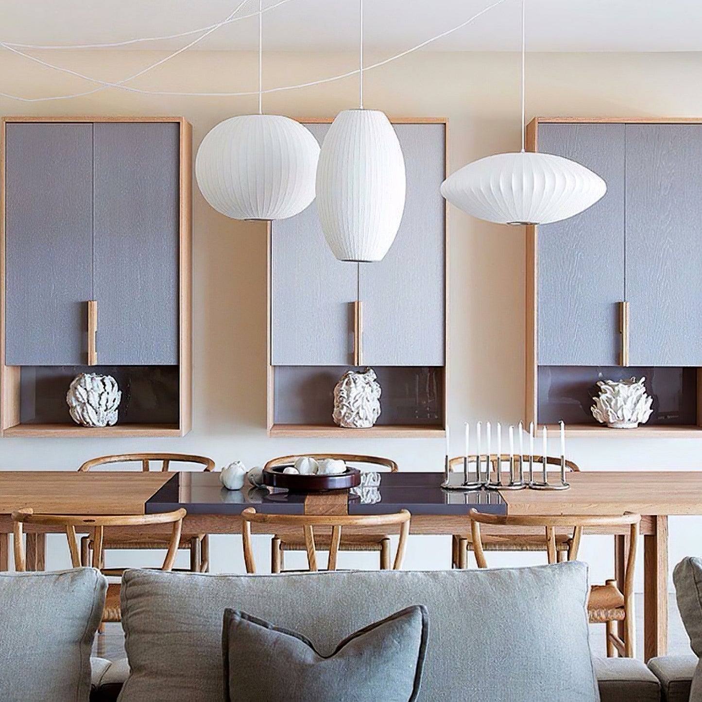 Noah White Triple Pear Bubble Silk Pendant Light